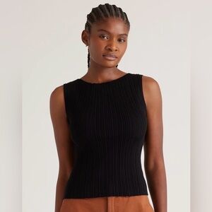 Quince Cotton Cashmere Black Sleeveless Ribbed Top NWT